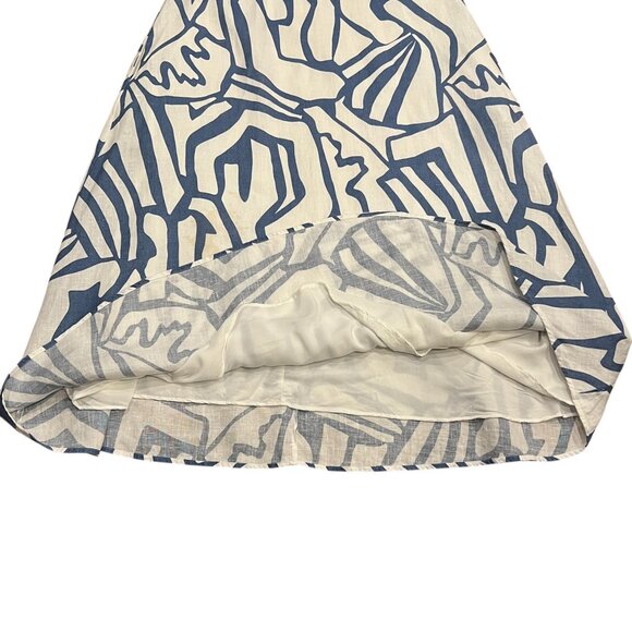 Banana Republic Trapeze Linen Midi Dress, Print Blue White, S - Picture 7 of 9